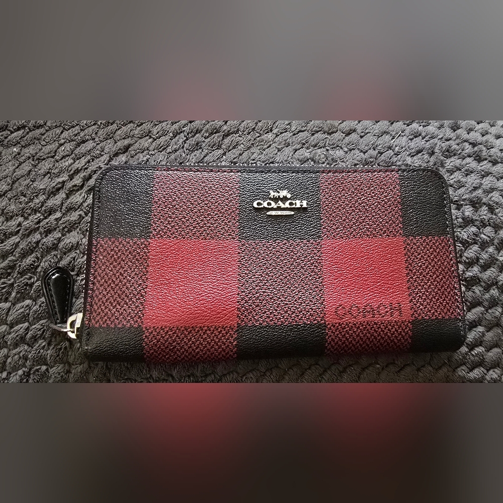 Coach Red and Black Checkered Wallet
